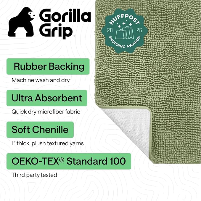 GORILLA GRIP Bath Rug Mat 60x17, Soft Absorbent Chenille, Quick Dry Microfiber - Image 2