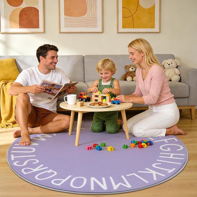 Topotdor Round Kids Play Rug Alphabet Nursery Area Rug Extra Large Soft - Image 8