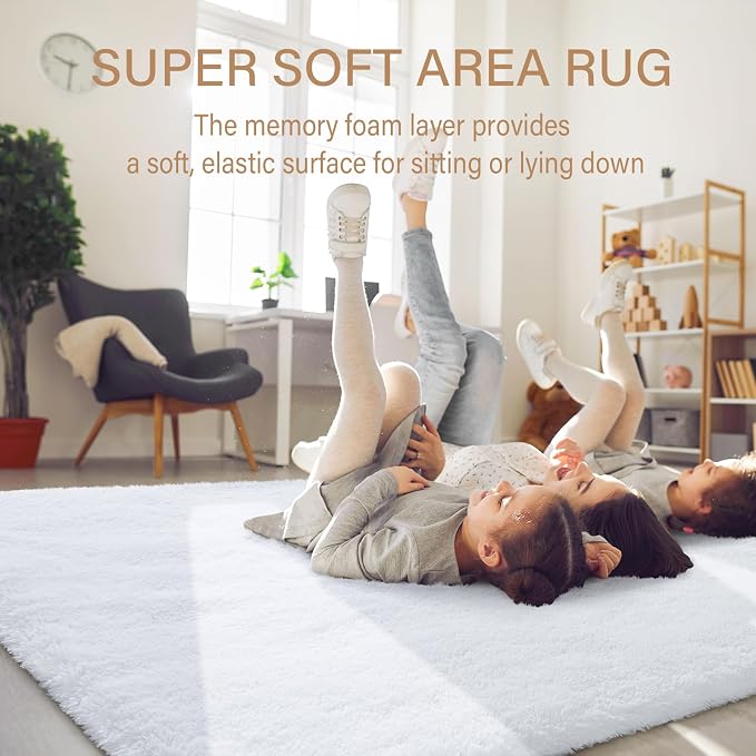 BENRON Fluffy White Rugs for Living Room Bedroom 4x6, Soft Plush Fuzzy Shaggy - Image 6