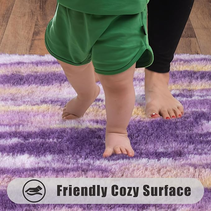 Soft Runner Rugs for Bedroom Hallways, 2x5 Abstract Purple Fluffy Shag Throw - Image 7