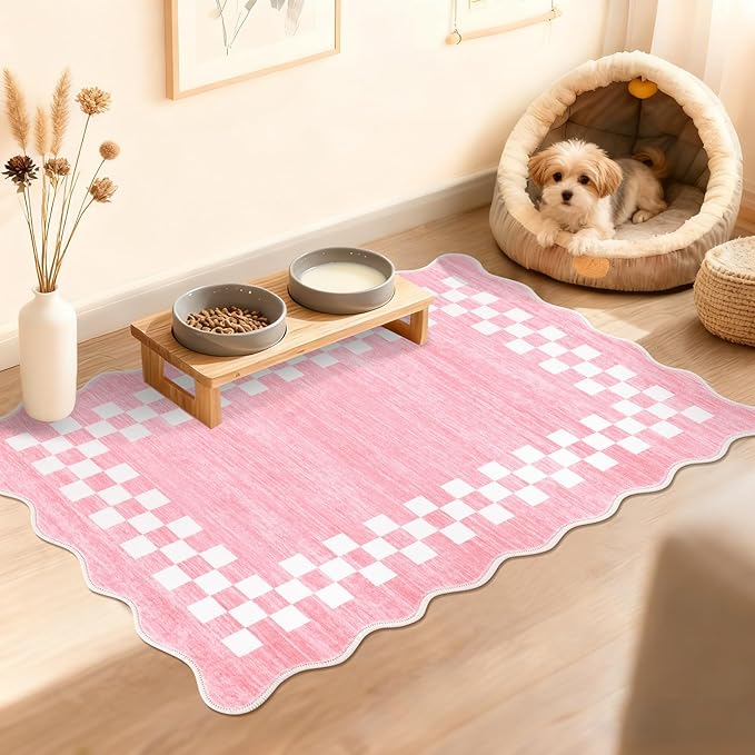 Small Area Rug 2x3 Modern Checkered Entry Rug Solid Color Scalloped Kitchen by GarveeHome