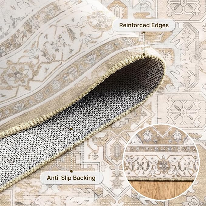 2x6 Runner Rug for Entryway Hallway-Vintage Farmhouse Boho Floral Neutral - Image 2
