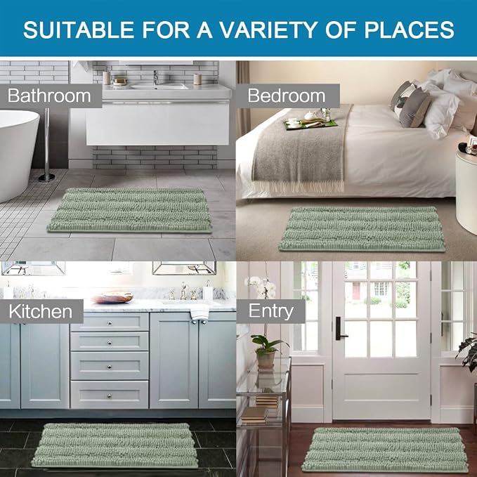 H.VERSAILTEX Bath Mats for Bathroom Non Slip Thick Chenille Striped Bath Rug - Image 6