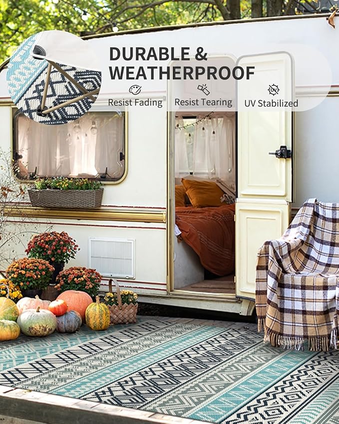 MontVoo Outdoor Rug Carpet Waterproof-Patio Rug Mat 6x9 Reversible RV Outdoor - Image 4