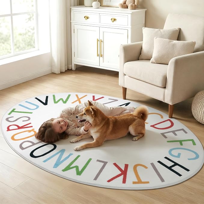 Topotdor Oval Kids Play Rug Alphabet Nursery Area Rug Extra Large Soft Crawling - Image 8