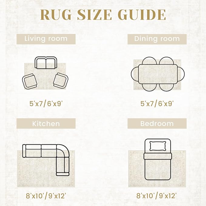 8x10 Area Rugs for Living Room: Washable Large Vintage Floral Rug Low Pile - Image 7