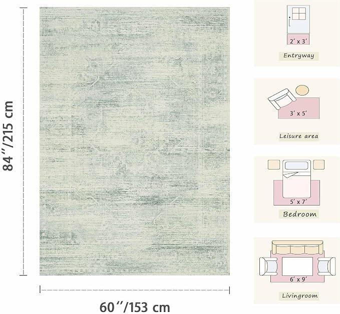 Latte&Fog Area Rugs 6x9 for Living Room, Washable Green Rugs for Bedroom - Image 2