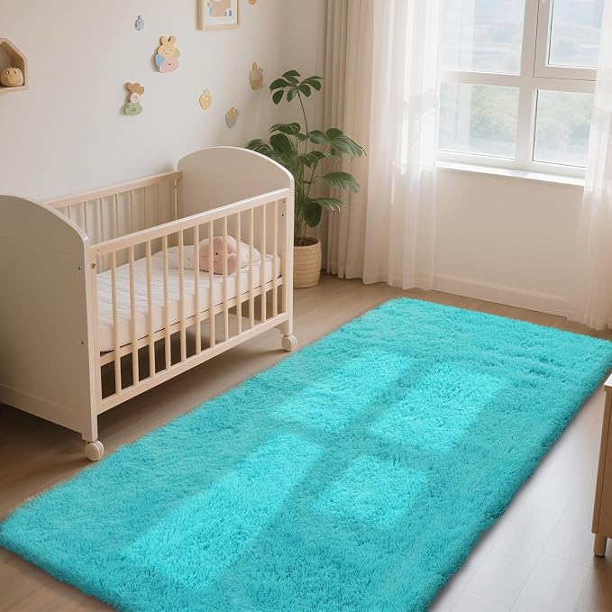 Teal Blue Rug Fluffy Rugs, 3x5 Teal Area Rugs - Image 2