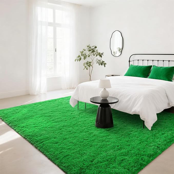 BENRON Green Fluffy Rugs for Living Room Bedroom 4x6, Soft Plush Fuzzy Shaggy - Image 4