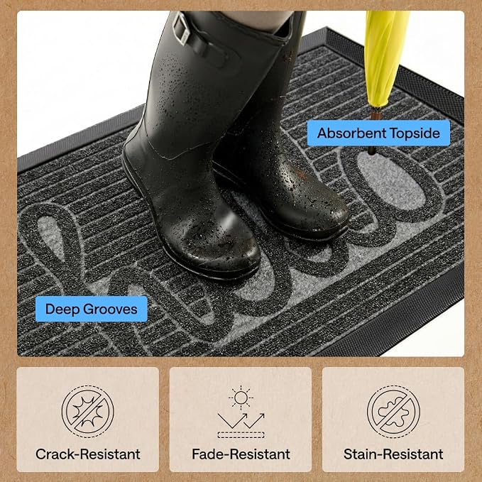 GORILLA GRIP 100% Waterproof All-Season WeatherMAX Doormat, US Designed Natural - Image 5