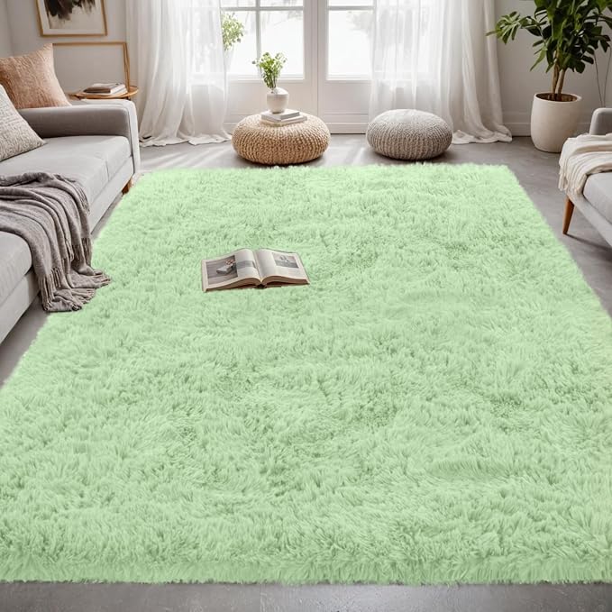 5x7 Area Rugs for Living Room Rug: Soft Fluffy Shag Mint Green Rugs for Bedroom - Image 3