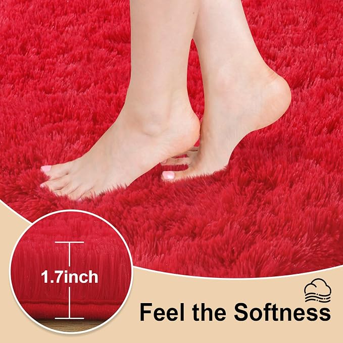 Mugorn Red Rugs for Bedroom, 2x3 Fluffy Area Rugs for Living Room, Soft Shag - Image 3