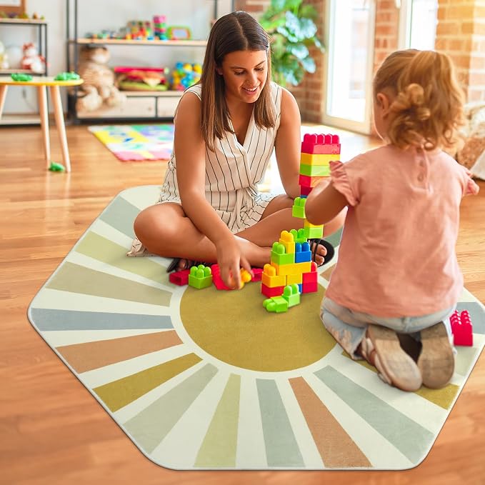 STARUIA Boho Washable Rug for Kids Play Room, Ultra Soft Non-Slip Sunshine - Image 3