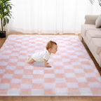 Super Soft Rug for Bedroom, 6x9 Ft Pink and White Area Rug Classic Checkered by TOOHUB
