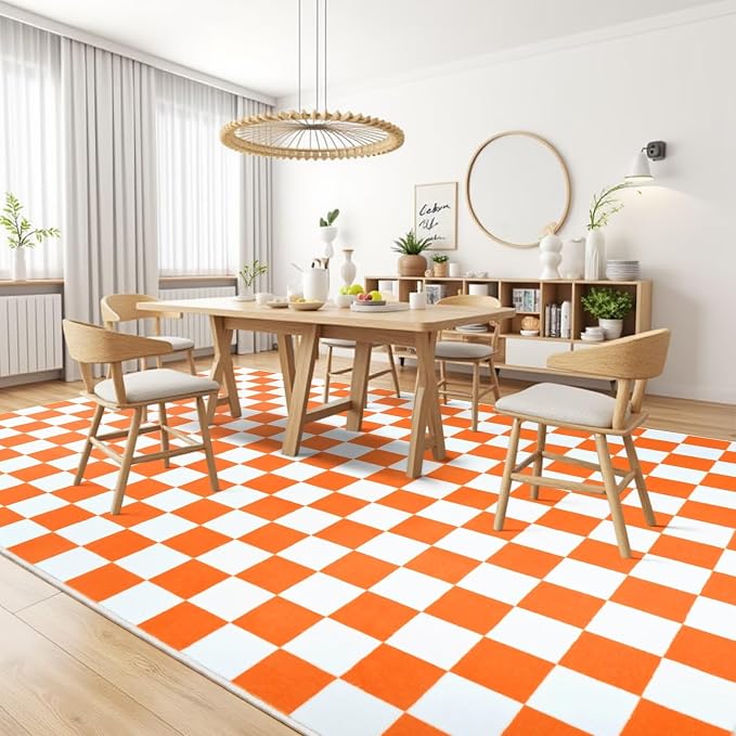 Terrug Orange and White Checkered Rug - Image 4