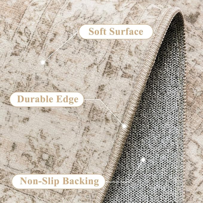 Vintage Kitchen Rug Set of 3 Washable Beige Kitchen Mats - Image 2