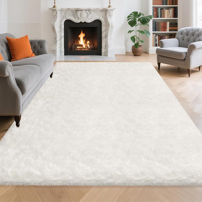 Fluffy White Area Rug for Living Room Bedroom Large Plush Area Rug 6x9 Shag - Image 2