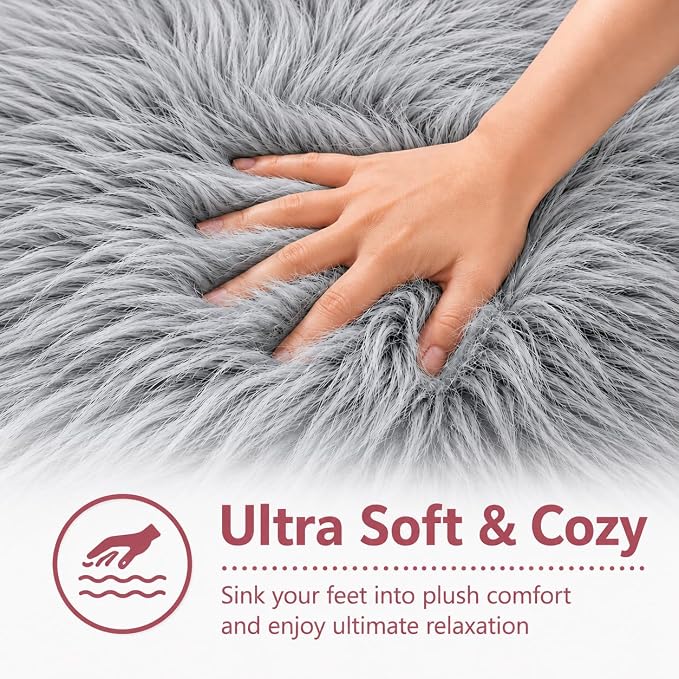 EasyJoy Faux Sheepskin Rug, Fluffy Faux Fur Rug, Ultra Soft Shag Area Rug - Image 6