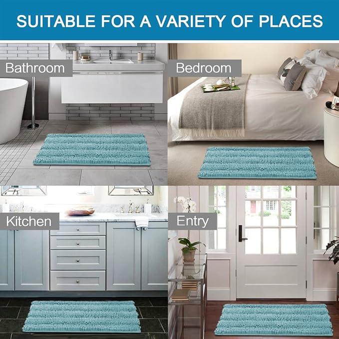 H.VERSAILTEX Bathroom Rugs Bath Mats Sets Super Absorbent Chenille Striped Bath - Image 6