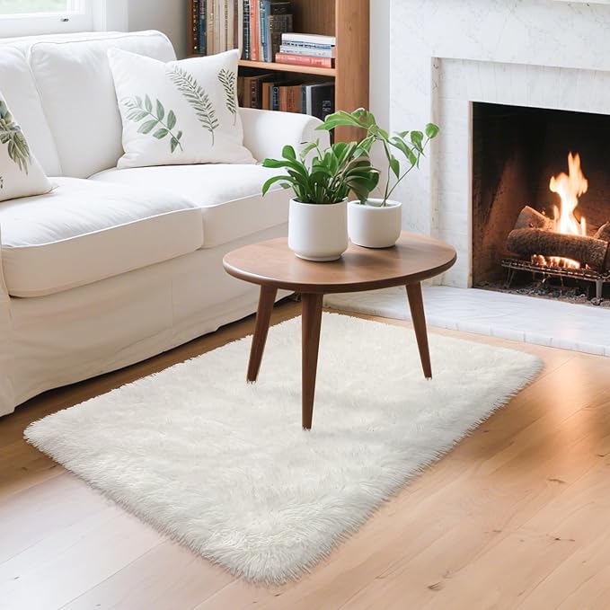 White Fluffy Rug for Bedroom Living Room, 2x3 Small White Area Rug Furry Throw - Image 2