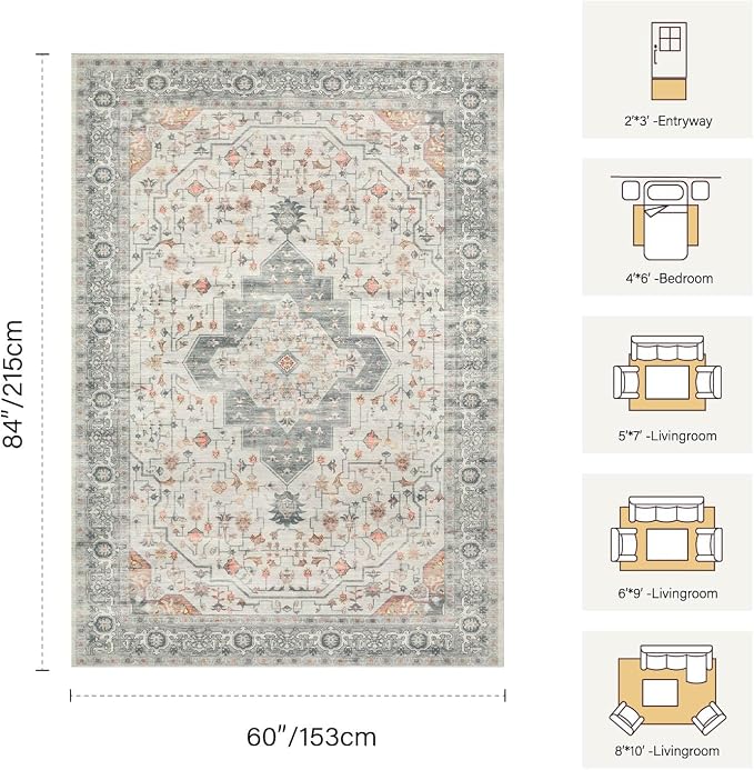 Rugxara 5X7 Taupe Washable Area Rug - Image 2