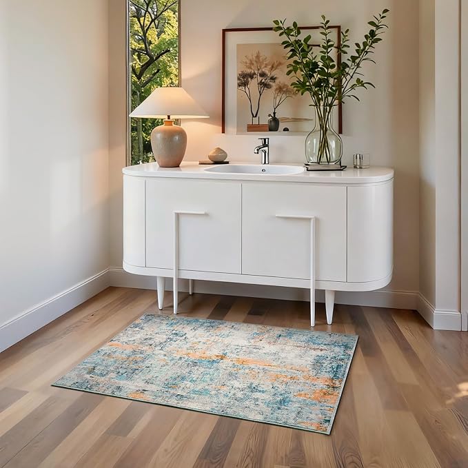 Entrance Rugs Indoor 2x3 Blue Entry Rug Washable Abstract Small Area Rug - Image 3