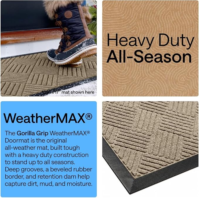 GORILLA GRIP 100% Waterproof All-Season WeatherMAX Doormat US Designed Natural - Image 3