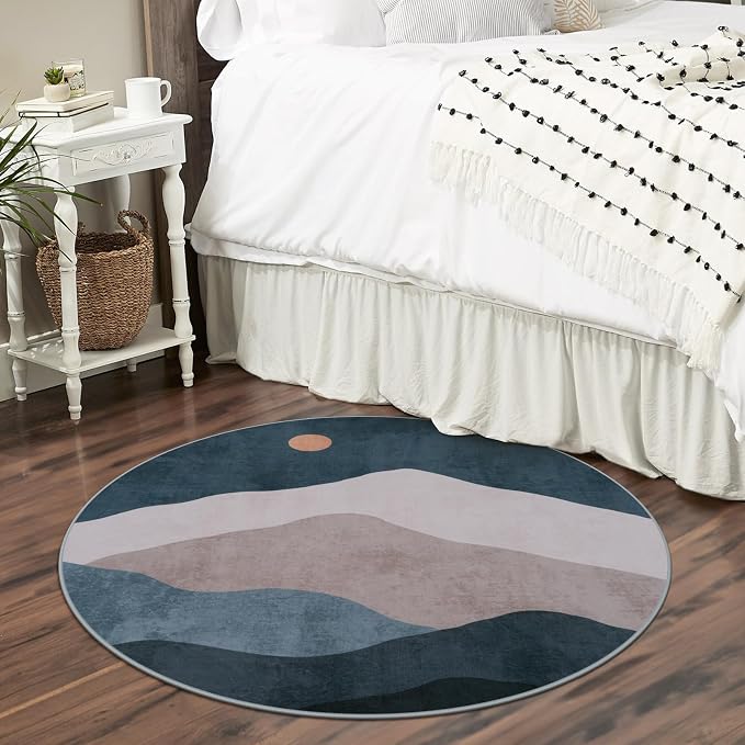 3ft Abstract Round Rug, Boho Washable Non-Slip Mountain Rugs - Image 7
