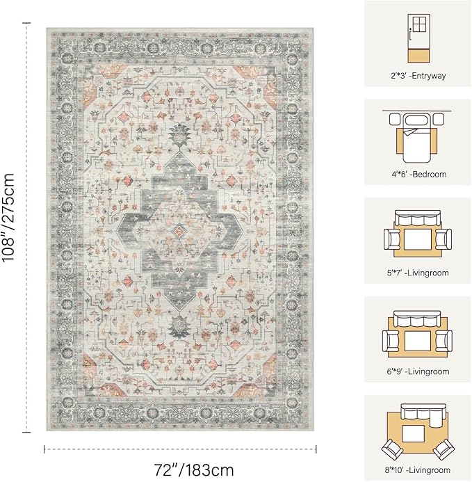 Rugxara 6x9 Tapue Washable Area Rug - Image 2