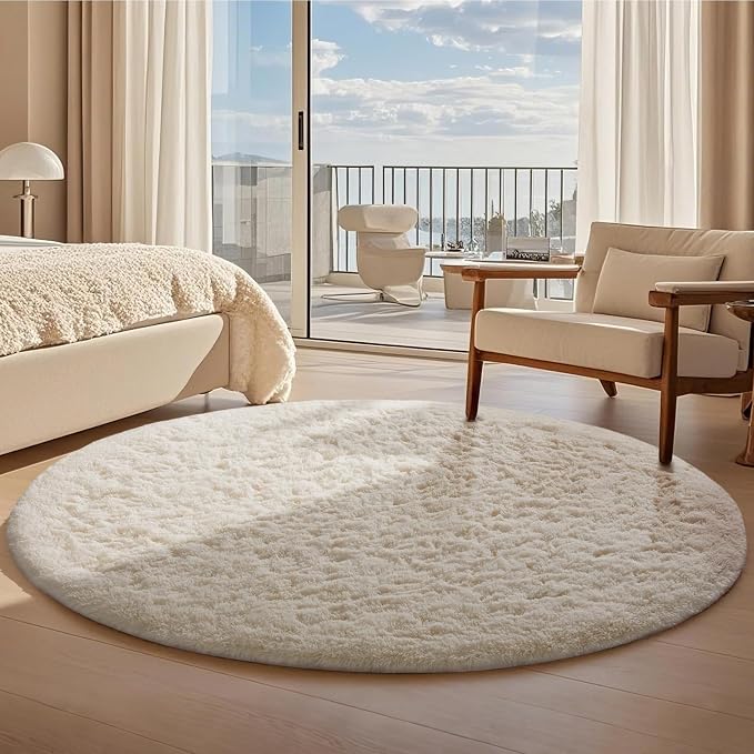 Ophanie Round Rugs 8Ft Ivory Circle Area Rug Washable, Large Living Room - Image 5