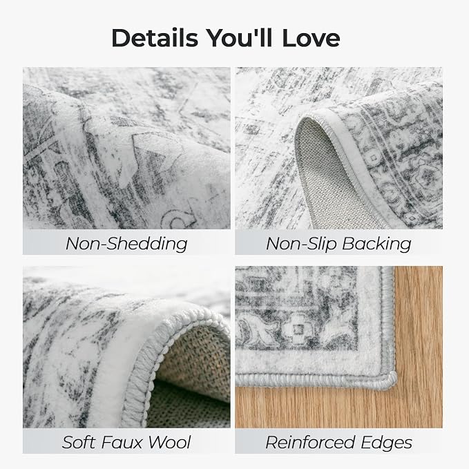 Washable Grey White Area Rugs 6x9 - Image 3