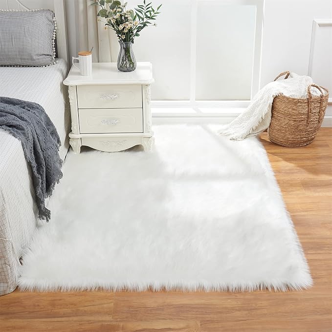 EasyJoy Ultra Soft Fluffy Shaggy Area Rug Faux Fur Rug Chair Cover Seat Pad - Image 3