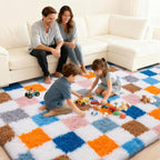 Checkered 8x10 Area Rugs for Living Room, Ultra Soft Fluffy Large Shaggy Rug - Image 3
