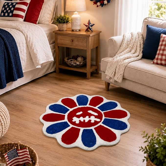 Trippy Happy Face Rug 4th of July Bathroom Rugs Patriotic Independence Day - Image 4