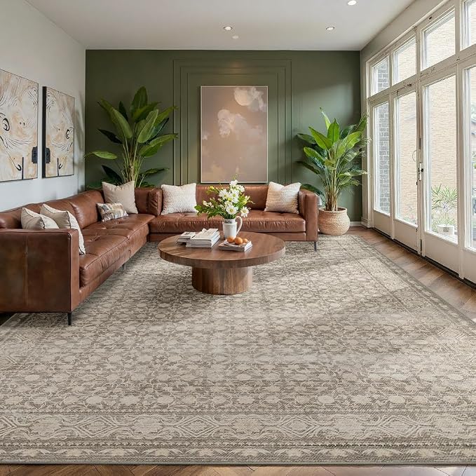 9x12 Washable Area Rug for Living Room, Extra Large Neutral Vintage Boho Rugs - Image 4