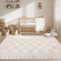 GarveeHome Beige Checkered Rug, Washable 3x5 Rug Non Slip by GarveeHome