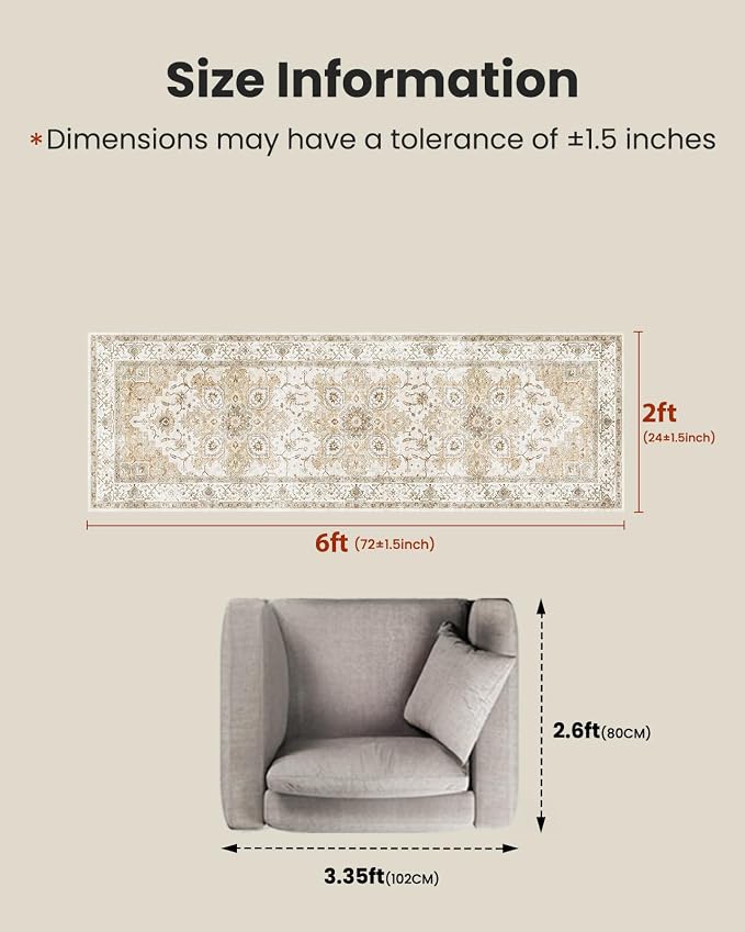 AMADA HOMEFURNISHING 2x6 Washable Runner Rug, Low-Profile Kitchen Rugs - Image 2