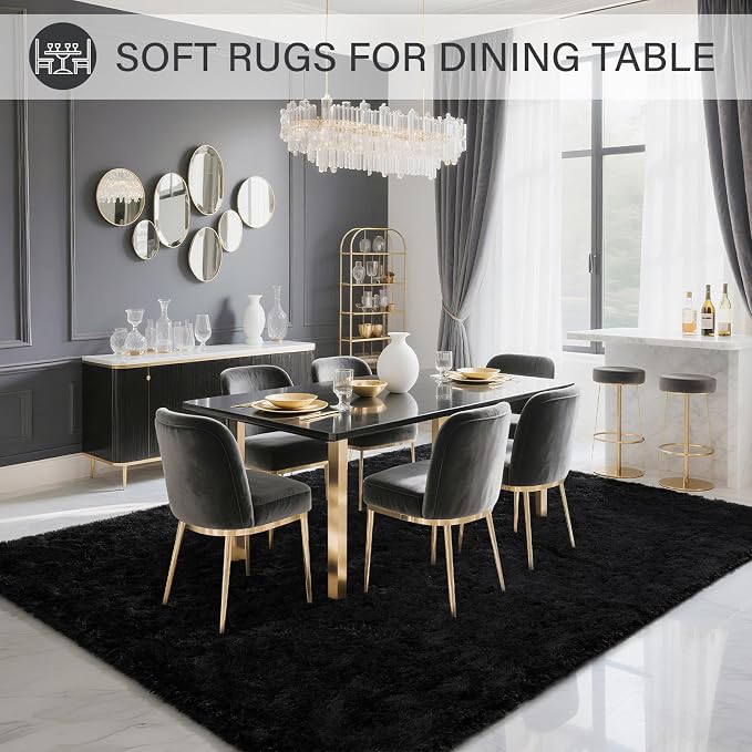BENRON Fluffy Rugs for Living Room 6x9 Black, Washable Large Area Rugs for - Image 3