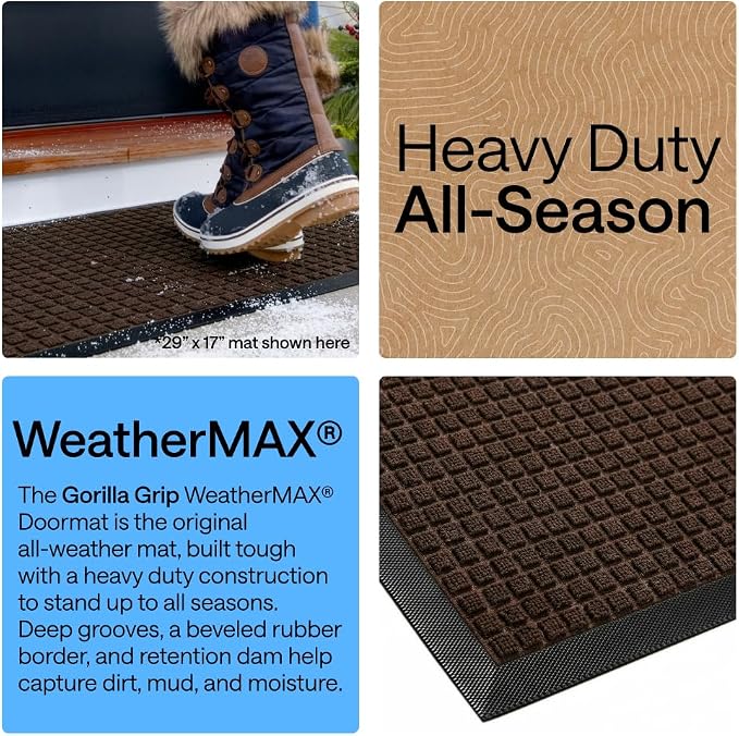 GORILLA GRIP 100% Waterproof All-Season WeatherMAX Doormat, US Designed Natural - Image 3