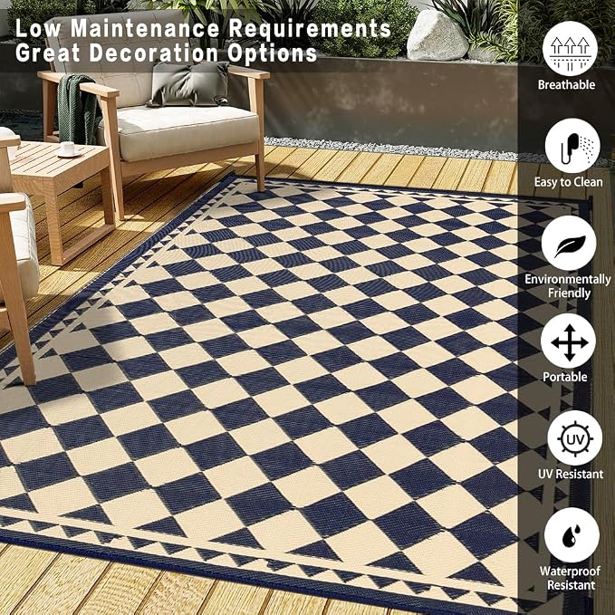 HUGEAR Outdoor Rug for Patios Clearance, Waterproof Mat, Large Outside Carpet - Image 3