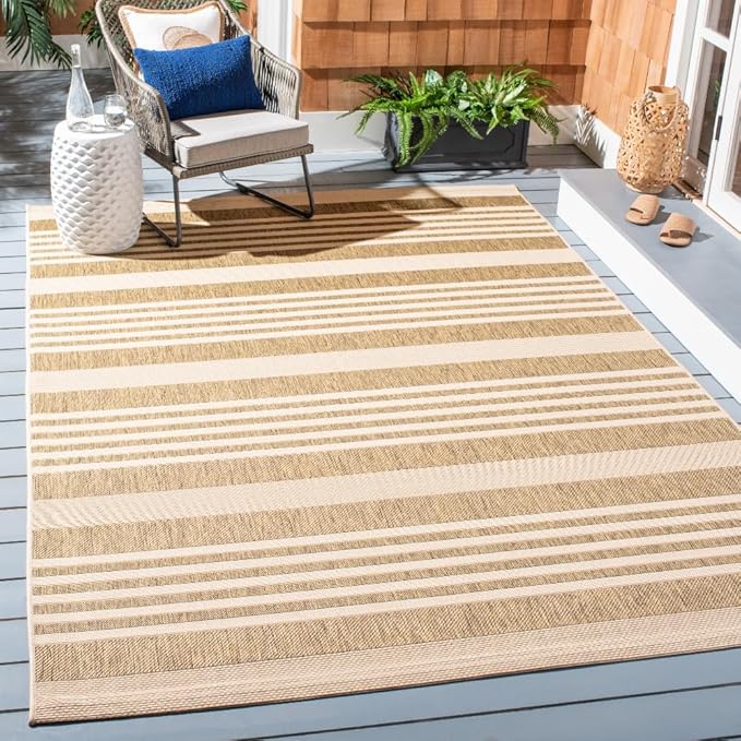 SAFAVIEH Courtyard Collection 6'7' x 9'6' Brown/Bone CY6062 Stripe Indoor/ by Unknown
