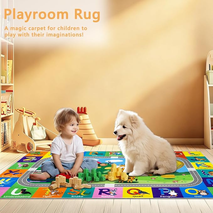 Kids Rug for Playroom Educational ABC Rug Washable Play Mat Learning Alphabet - Image 7