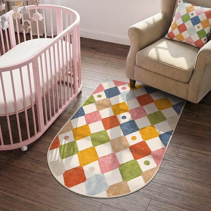 jinchan Macy Arched 3x5 Washable Kids Area Rug, Modern Colorful Checkered by JINCHAN