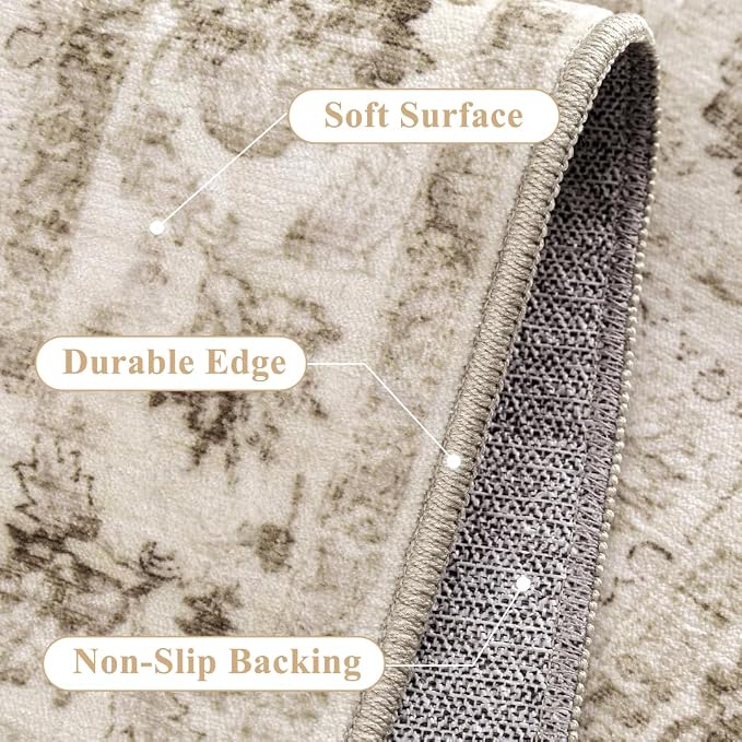 Neutral Kitchen Rug Set of 3 Washable Beige Vintage Kitchen Mats - Image 7