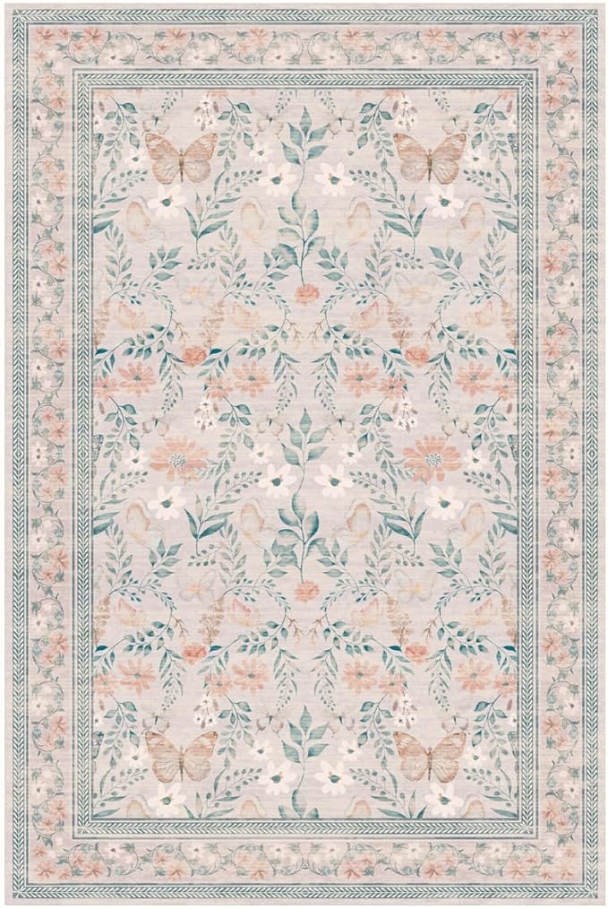 Rugxara 8x10 Pink Rugs for Bedroom Girls, Floral Washable Rug, Boho Area Rug - Image 6