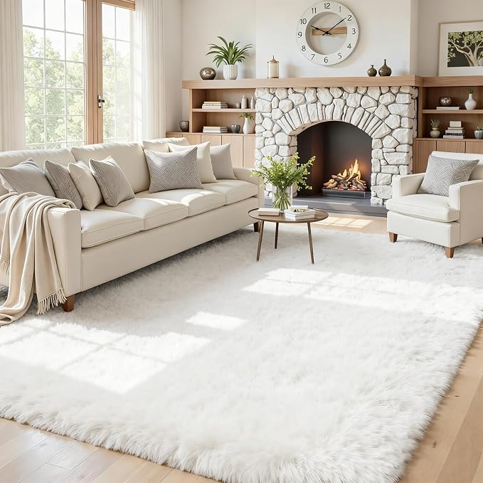 5x7 Area Rugs for Living Room: Ultra Soft Fluffy Shag White Rug for Bedroom by CarpetAddColortoYourLife