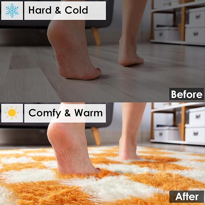 KICMOR Soft Fluffy 5x8 Orange and Cream White Rugs Living Room Carpets - Image 5