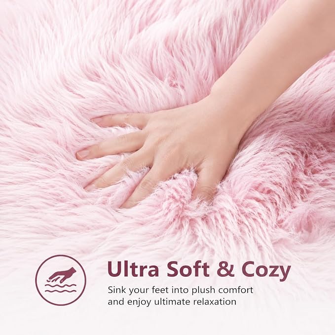 EasyJoy Faux Sheepskin Rug, Fluffy Faux Fur Rug, Ultra Soft Shag Area Rug - Image 6