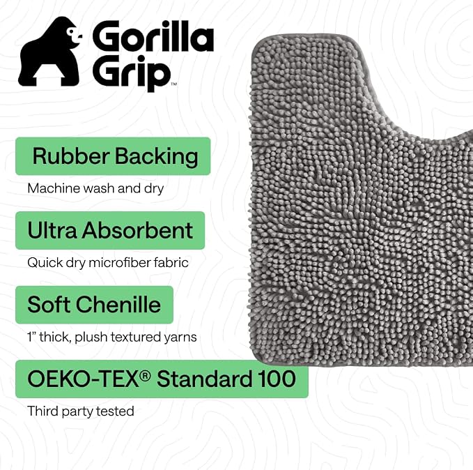 GORILLA GRIP Plush Absorbent Shaggy Chenille Bath Rug Mat - Image 3