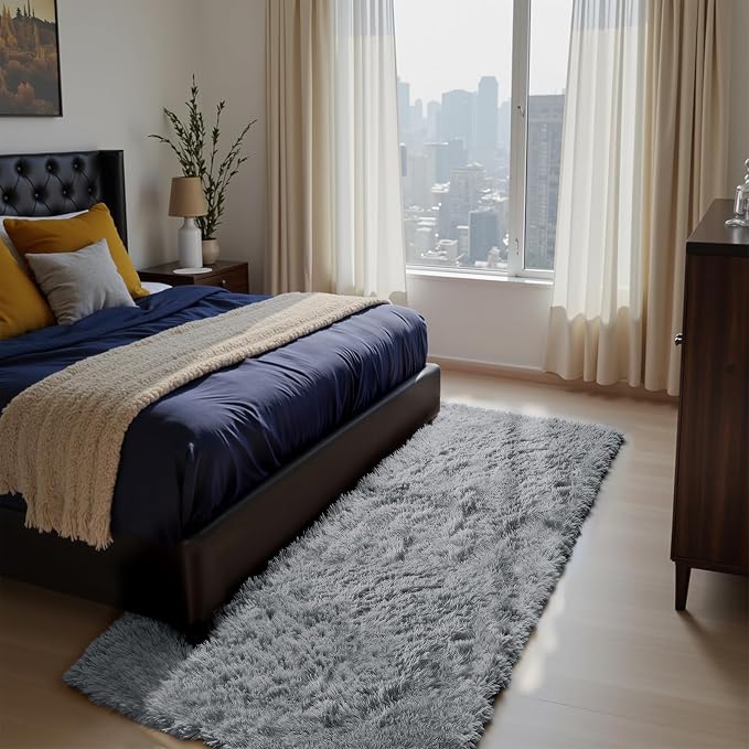 Soft Runner Rugs for Bedroom, Light Grey 2x6 Area Rugs Fluffy Rug Shag Area Rug - Image 2
